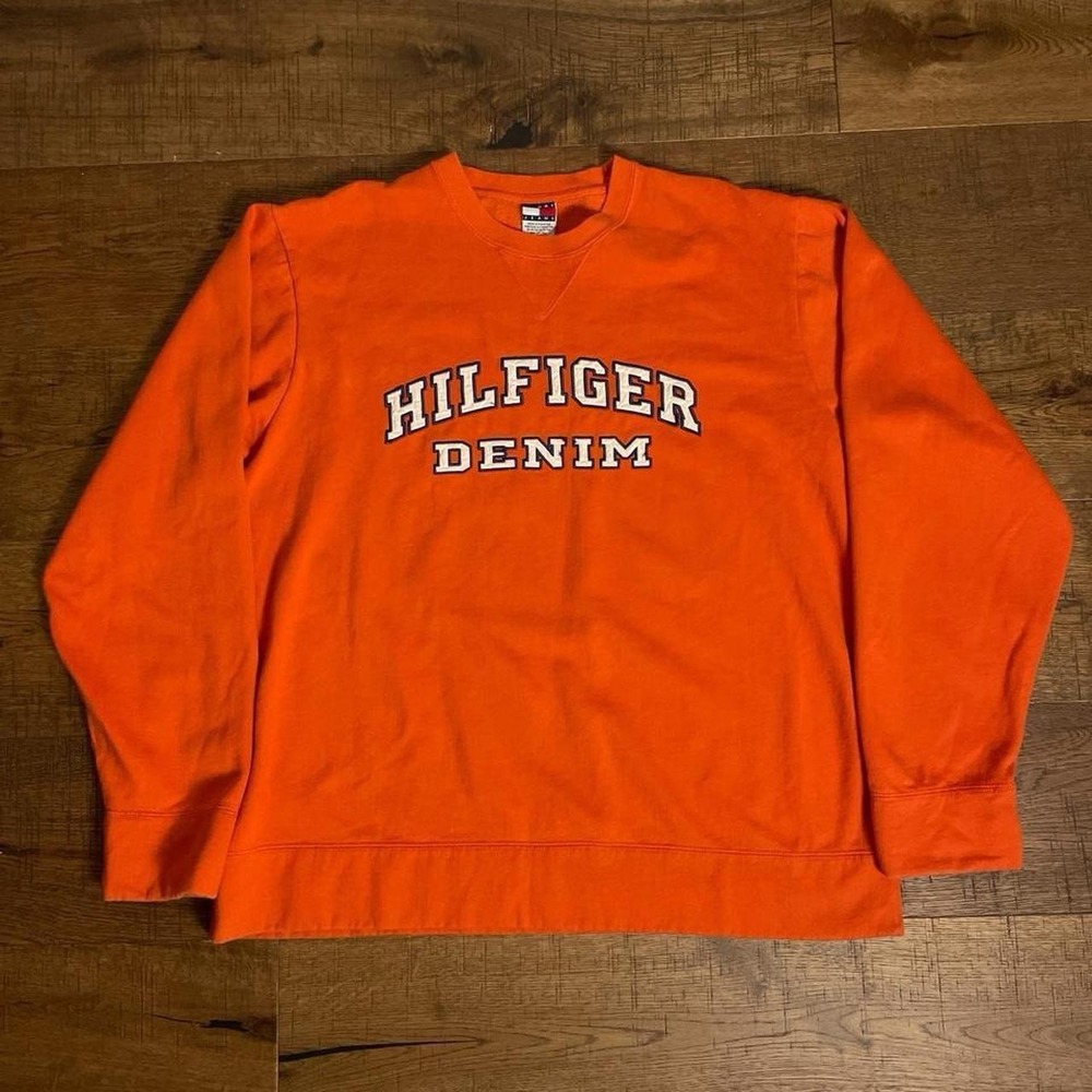 Tommy Hilfiger Sweatshirt Mens XL Orange Vintage Skater Preppy Hilfiger Denim